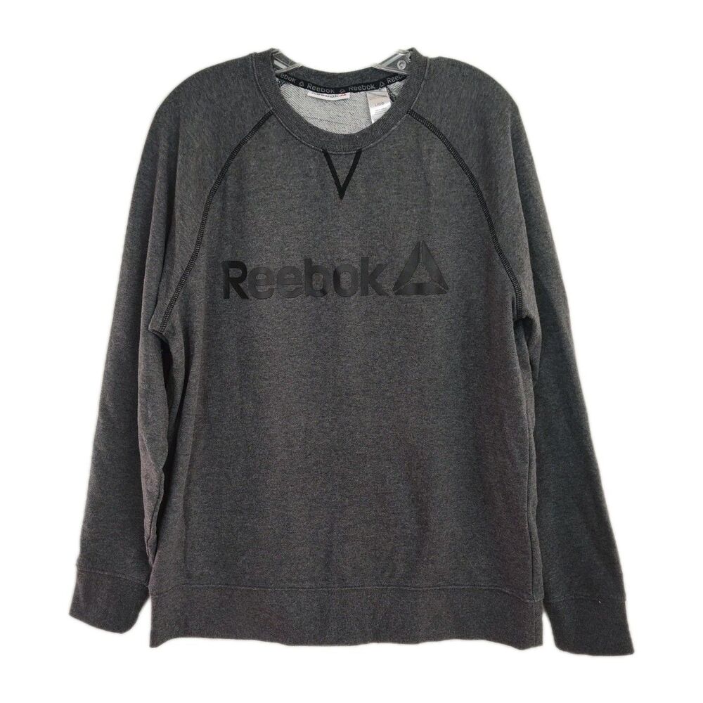 Reebok Long-Sleeved T-Shirt Men's Size Large Dark Gray Crew Neck‎ Logo Pullover